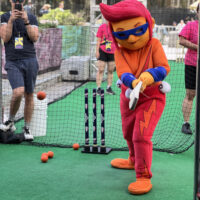 Cricket in NYC - Blaze and Tonks from ICC take on the BatFast Cricket Simulator